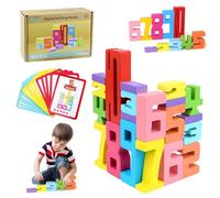 PJHAJH 20 bloques de madera para construir números, bloques de números de madera para apilar, bloques numéricos con 15 tarjetas, para juego familiar, promover la interacción social entre padres e