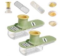 Pjjrdh Multifunctional Garlic Grinder,2pcs Multifunctional 3 in 1 Ginger Garlic Grinder, Handheld Garlic Slicer with Container,Vegetable Cutter for Grating and Slicing,Functional Slicers-Green||2pcs