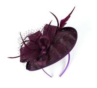 PJQUEKAIPJ - Tocado de mujer con plumas de imitación Sinamay para fiesta de té, sombrero de pastillero con flores y derby, color púrpura