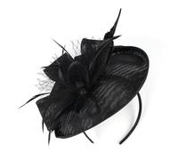 PJQUEKAIPJ Tocado para mujer con plumas de Sinamay de imitación para fiesta de té, pastillero, flor Derby, Negro, Size fits all