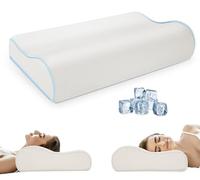 PKBD Almohada de Espuma Viscoelástica con Funda de Almohada(Seda Helada), Almohada Ortopédica Ergonómica, Almohada Contorneada para Dormir de Lado, Boca Arriba y Boca Abajo