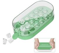 PKBD Cubitera con Tapa y Recipiente, Moldes Silicona para Cubitos de Hielo de 18 Piezas para Congelador, Fácil Apertura, Llenado Rápido Sin Tocar, Cubitera para Cóctel de Whisky, Té, Café, Verde