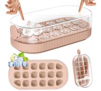 PKBD Cubitera con Tapa y Recipiente, Moldes Silicona para Cubitos de Hielo de 18 Piezas para Congelador, Fácil Apertura, Llenado Rápido Sin Tocar, Cubitera para Cóctel de Whisky, Té, Café, Rosa