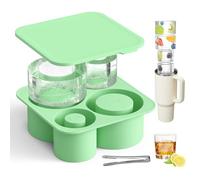 PKBD Cubiteras para Hielo silicona para 20-40oz Copa Stanley, Cubiteras Cilíndricas Huecas con Tapa, Moldes de Hielo para Congelador para Whisky, Bebidas, Café, Incluye Clip de Acero Inoxidable, Verde