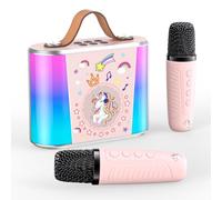 PKBD Karaoke Infantil,Máquina de Karaoke con 2 Micrófonos Inalámbricos, Altavoz Bluetooth Portátil, Efectos de Voz y Luces LED - Regalo para Niños y Niñas de 3 a 15 Años (Rosa)