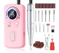 PKBD Torno Para Uñas Profesional 45000RPM para uñas acrílicas y de gel, lima de uñas eléctrica recargable con 11 puntas y pantalla LCD para salón, hogar y bricolaje, color rosa