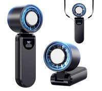 PKBD Ventilador Portatil, Mini Ventilador de Mano 5 Velocidades, Turbo Enfriamiento, 45db Ultra-Silencioso, LED, Ventilador USB Recargable para Hogar/Oficina/Exterior, Negro