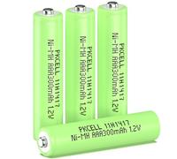 PKCELL Pilas AAA Recargables NiMH 1.2V 300mAh, Baja Autodescarga, hasta 1000 Ciclos, Precargadas, Ideales para Luces Solares de Jardín, Mandos, Juguetes (4 Unidades)