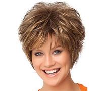 Pkfinrd Pelucas Wig Europea y Americana Señoras Doradas Cubierta de Peluca Recta Corta de Oro 28 cm