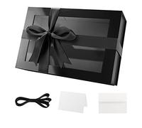 PKGMAGIC - Caja de regalo grande con ventana, 35,6 x 24 x 11,4 cm, color negro, caja de regalo vacía transparente magnética contenedor cinta, tarjeta, caja para el día del padre, boda, cumpleaños