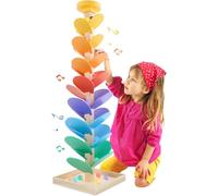 PKKP Árbol de sonido, árbol de motricidad de madera, juguete musical de arco iris, pista de bolas de madera, juguete Montessori a partir de 3 años (30 hojas)