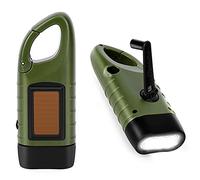 PKKP Linterna de manivela de 2 unidades, luz solar LED de emergencia con hebilla de senderismo, dinamo linterna de mano manivela recargable para camping, escalada, senderismo (verde del ejército)