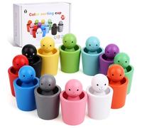 PKKP Montessori Juguetes a partir de 3 años, clasificación de madera, piedras apilables, 12 bolas de madera de arco iris en tazas, juguete de madera para contar y clasificar colores, aprendizaje de