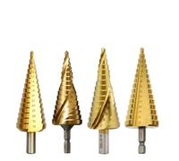 PKNVKZIDK 1Pcs Step Drill Bits HSS Spiral Straight Grooved Triangle Hex Quick Change Shank Metal Woodworking Hole Cutter(Titanium Type 1,4-32mm(15 Steps)) PKNVKZIDK