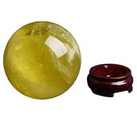 PKNVKZIDK Citrine Crystal Ball with Wooden Stand,Yellow Decorative for Home Ornaments,Calcite Quartz Sphere for Wedding/Home/Office Decoration Feng Shui,8cm