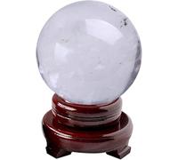 PKNVKZIDK Clear Quartz Crystal Ball with Wooden Stand, Sphere Sculpture Figurine,Family Decorative,Fortune Teller,Feng Shui,Witchcraft,Witch Decor,13cm