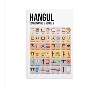 PKNVKZIDK Educational Hangul Chart Poster: Korean Consonants and Vowels on Waterproof Canvas, Modern Wall Art for Study or Living Room Framed,12x18inch(30x45cm)
