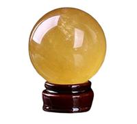 PKNVKZIDK Feng Shui Citrine Crystal Sphere Ball with Wood Stand, Quartz Large for Balancing Home and Office Decoration,20cm/7.9in