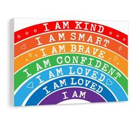 PKNVKZIDK Rainbow Affirmations Canvas Wall-Art with I Am Kind Smart Brave Quotes - Motivational for 's Room, Classroom and Playroom Decor Framed,12x18inch(30x45cm)