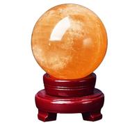 PKNVKZIDK Real Crystal Ball Citrine Sphere Decorative Balls Divination with Wood Stand Quartz Stone Gemstone FengShui Ornament,200mm/7.9in