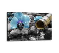 PKNVKZIDK Tranquil Water Bamboo & Blue Orchid Canvas Print - Minimalist Zen Wall Art for Living Room, Bedroom, Office Decor Framed,16x24inch(40x60cm)