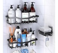 PKPD Estanteria Organizador Baño 3 Piezas, Acero Inoxidable, Accesorios Baño, Estanteria Ducha, Organizador Ducha sin Taladro, Negro
