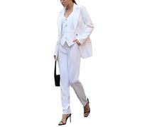 Pkrboro Mujeres Traje de Tres Piezas Chaqueta con Solapa de Pico de Un Botón Chaleco Pantalones Esmoquin Oficina de Discurso