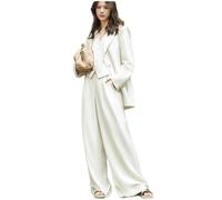 Pkrboro Mujeres Traje de Tres Piezas Chaqueta de Solapa con Muesca de Discurso Chaleco con Botones de Un Solo Pecho Pantalones Esmoquin de Fiesta