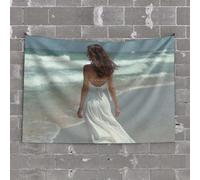 PKRD Accesorios de bar Hombre Cueva Una Mujer En Un Vestido Blanco Camina Por La Playa Tapiz Decoración De Pared Para Dormitorio Decoración Para Habitación (75 x 100 cm)