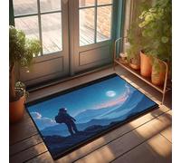 PKRD Accesorios para el dormitorio de los niños, un astronauta solitario mira un paisaje surrealista iluminado por la luna. Felpudo retro para cocina de granja (40 x 60 cm)