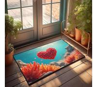 PKRD Alfombra con capas para porche delantero, un coral en forma de corazón en una escena subacuática. Felpudo decorativo para puerta de entrada interior (40 x 60 cm)