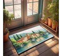 PKRD Alfombra para puerta delantera, un pintoresco pueblo junto al río con edificios históricos, felpudo para dormitorio, decoración de bar deportivo (65 x 90 cm)