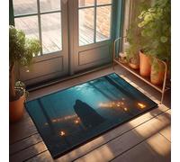 PKRD Alfombra pequeña de bienvenida con capucha que se encuentra en un camino de bosque iluminado con velas. Felpudo para sala de juegos, decoración de muebles para dormitorio (50 x 80 cm)