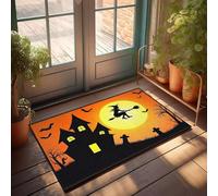 PKRD Alfombras de porche para exteriores, una bruja volando en un palo de escoba contra una luna llena, felpudo para el hogar, decoración de dormitorio de niños (65 x 90 cm)
