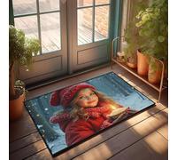 PKRD Alfombras retro con texto en inglés "A Child In A Snowy Forest Hold A Lit Candle", felpudo para decoración de habitación de adolescentes, tapete de bienvenida para exteriores (65 x 90 cm)