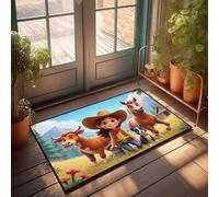PKRD Divertido felpudo al aire libre con texto en inglés "A Girl In Cowboy Attire Walks With Her Animals On A Sunny Day" (50 x 80 cm)