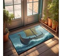 PKRD Felpudo antideslizante para interiores, diseño de barco vikingo navegando a través de mares tormentosos. Felpudo para decoración exterior para entrada interior (40 x 60 cm)