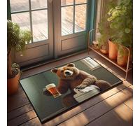 PKRD Felpudo con texto divertido con texto en inglés "A Bear Sitting On A Toilet Holding A Beer", felpudo de bienvenida para interiores y exteriores, para patio, 50 x 80 cm