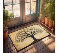 PKRD Felpudo de bienvenida de casa de campo, un árbol con letras hebreas en sus ramas. Felpudo de otoño para puerta delantera (50 x 80 cm)