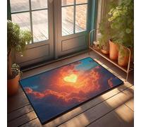 PKRD Felpudo de bienvenida para puerta delantera exterior con un sol en forma de corazón que brilla entre las nubes. Felpudo de granja para exteriores (65 x 90 cm)