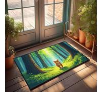 PKRD Felpudo de bienvenida para puerta delantera, exterior, un gato camina por un camino en un bosque, felpudo de granja para exteriores (65 x 90 cm)