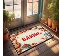 PKRD Felpudo de otoño con deliciosas magdalenas, galletas y una batidora de pie rodeada de la palabra hornear. Felpudo grande para puerta delantera, alfombra de otoño para interiores (65 x 90 cm)