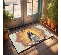 PKRD Felpudo de otoño con texto en inglés "Fall A Woman Meditates delante de un mandala ornamentado y brillante". Felpudo grande para puerta delantera, alfombra de otoño para interiores (40 x 60 cm)