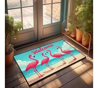 PKRD Felpudo interior para puerta delantera, diseño de otoño con texto en inglés "Welcome To The Beach!", decoración vintage de cocina y accesorios (40 x 60 cm)