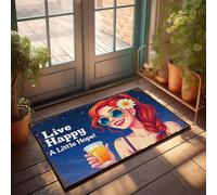 PKRD Felpudo interior para puerta delantera, ¡vive feliz: una pequeña esperanza! Felpudo de verano al aire libre, tapete divertido para puerta delantera (65 x 90 cm)