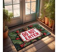 PKRD Tapete de bienvenida de primavera al aire libre con texto en inglés "A Festive Do Not Entre", rodeado de ramas de pino, bayas y piñas. Felpudo para decoración del hogar para hombres, divertida