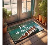 PKRD Tapete de bienvenida de primavera para exteriores, la vida es mejor en el lago, felpudo para decoración del hogar para hombres, divertida decoración del hogar (65 x 90 cm)