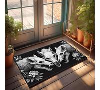 PKRD Tapetes para puerta al aire libre, calaveras de lobo grandes rodeadas de intrincados patrones florales. Felpudo para puerta delantera, decoración de oficina grande para hombres (40 x 60 cm)