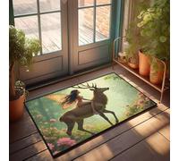 PKRD Thankful - Tapete de cocina con texto en inglés "A Fairy Rides A Majestic Deer Through A Flowerfilled Forest" - Felpudo para exteriores (40 x 60 cm)