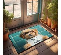 PKRD Things For Boys Room A Puppy Wearing Glasses Hold A Sign That Lee Ritce Waw. Felpudo para puerta al aire libre para entrada exterior, barra de cueva de hombre (50 x 80 cm)